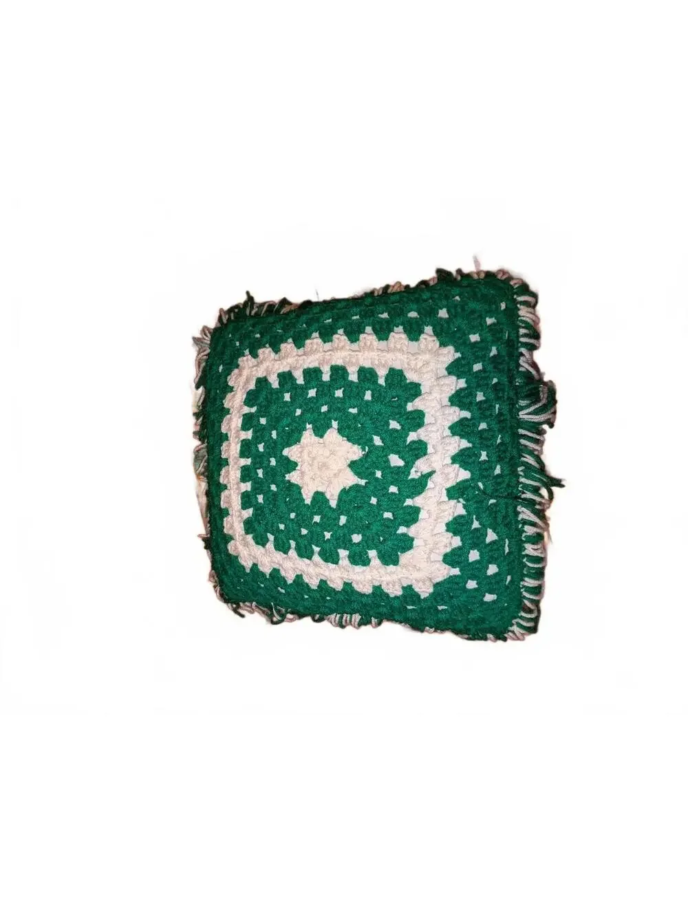 Handmade Green and White Crochet Pillow Cushion 21x21x7 inches